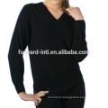 ladies's v neck cashmere jumper,women cashmere jumper with Ribbed cuffs and hemline